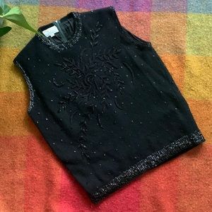 Monrose Sportwear vintage, black, lambs wool and angora beaded sweater, size 40
